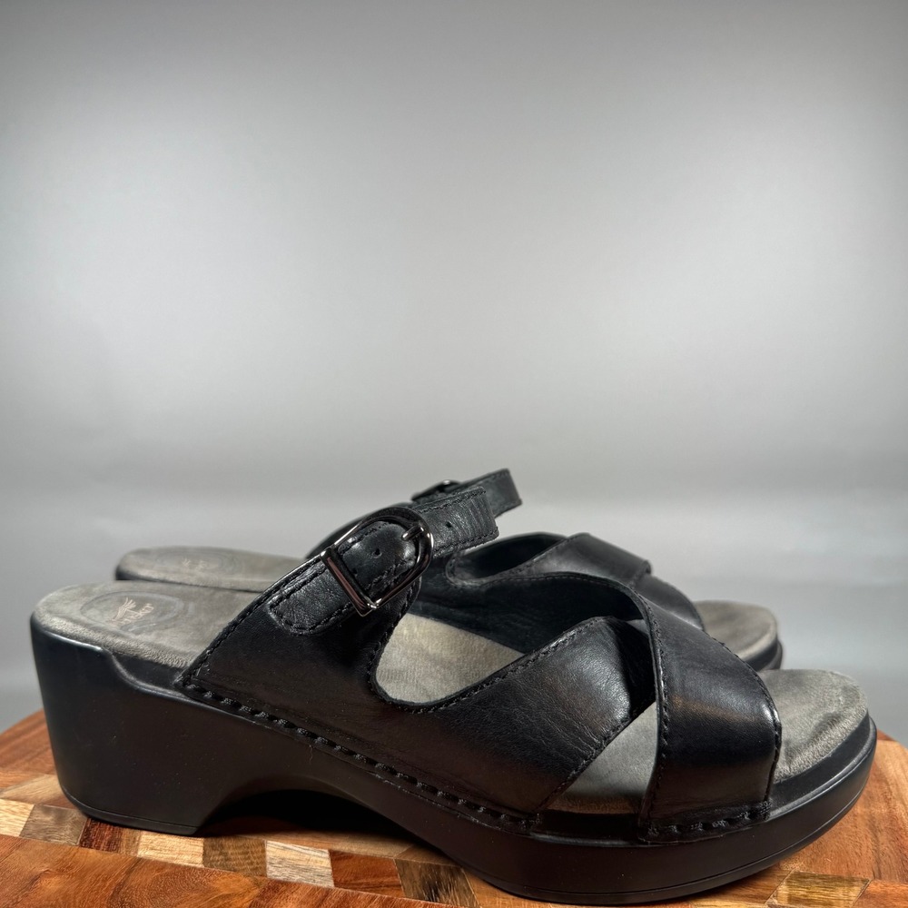 Dansko Black Leather Platform Clog Sandals Buckle Strap Women Size 42 9802020200